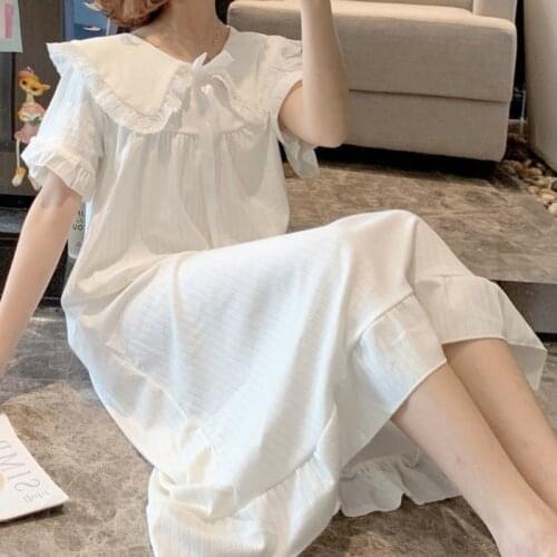 Summer Kawaii Nightgown Women Night Dress Sweet Lace Trim Princess Sleepwear Girls Sleeping Dress Negligee Peignoir Lounge Wear