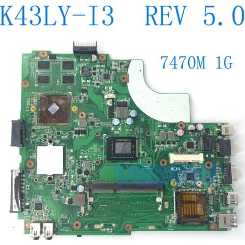 K43LY with I3 CPU 7470M 1G Mainboard REV 5.0 For ASUS K84HR X84HR K43LY X44H Laptop Mainboard 60-NB2MB1300 100% Tested