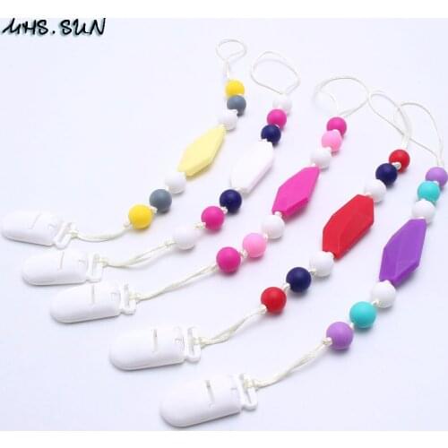 MHS.SUN 5PCS Infant baby teething teethers pacifier clip food grade chewable silicone beads nipple chain Boy Girls toy