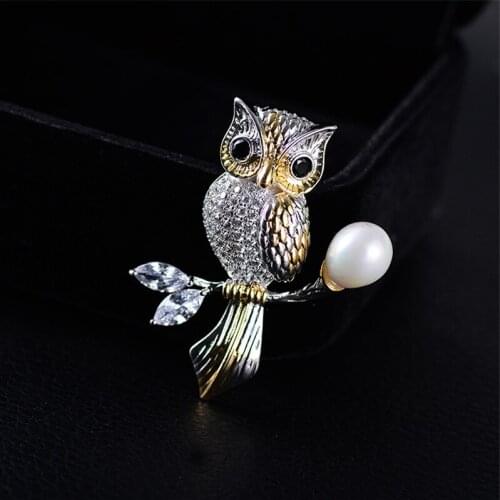 Cute Owl on the Branch Brooches for Women Fashion Pearl Jewelry Vintage Animal Bird Brooch Pin Female Broche Christmas Gift
