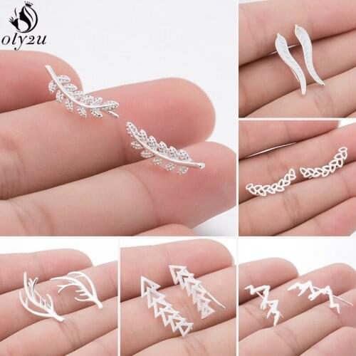 Minimalist Boho Leaf Ear Climber Nature Landscape Mountain Stud Earrings for Women Punk Antlers Animal Ear Cuff Jewelry Gifts