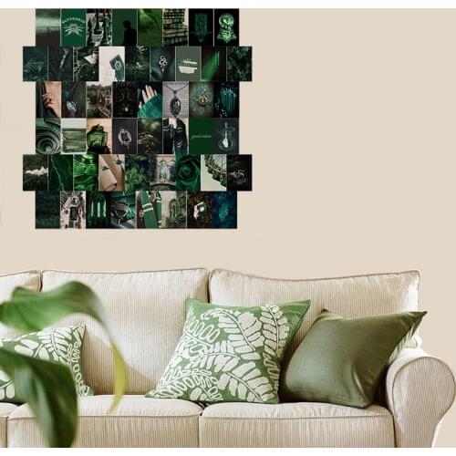 50Pcs Green Theme Style Aesthetic Ferris Wheel Ring Wall Collage Kit Retro Decoration for Boys Girls Wall Art Bedroom Home Decor