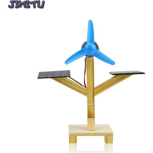 Solar Fan Model Kits Toy Wooden Creative Light Energy Experiment Toys for Children Study Explore Science DIY Educational Model