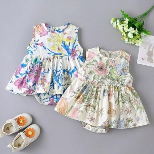 New Fashion Baby Girl Romper Dress Baby Girl Clothes Flower Print Sleeveless Baby Romper Dresses Cute Infant Girl Bodysuit 0-18M