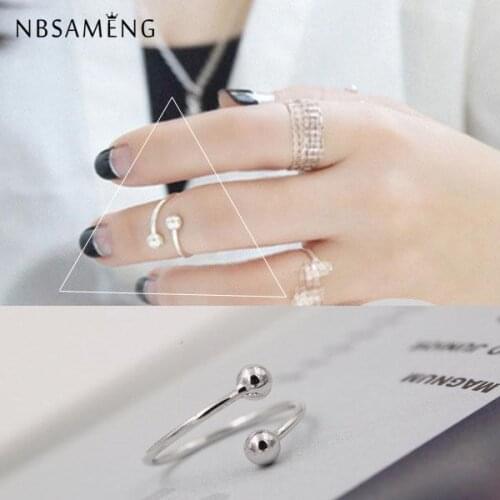 New Authentic 100% 925 Sterling Silver Fashion Personality Opening Rings For Women Small Ball Simple Ring Jewelry Gift Wedding
