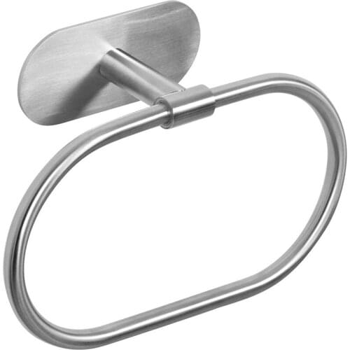 Simple Stainless Steel Towel Rack Self-Adhesive Towel Holder Hanger Towel Ring Storage Hanging Shelf Black Easy Installation