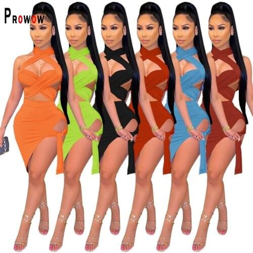 Prowow Sexy Women Clohthing Set Halter Bandage Tops Skirts Two Piece Matching Lady Suits 2021 New Summer Female Party Outfits