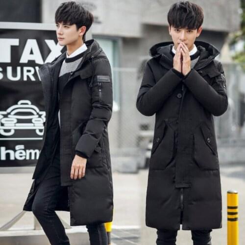 Young men long style down jacket,winter new man thickened warm hooded jacket white duck down mens clothing