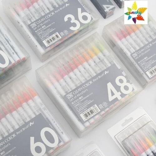 Kuretake Fude Real Brush Pen, Clean Color,Real Brush pens, Art & Graphic Twin pens RB-6000AT 4 Pop Set, 4 Pale Set, 4 Pure Set