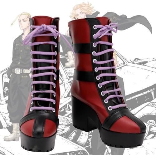 Tokyo Revengers Ken Ryuguji Draken Cosplay Boots Red High Heel Shoes Custom Made