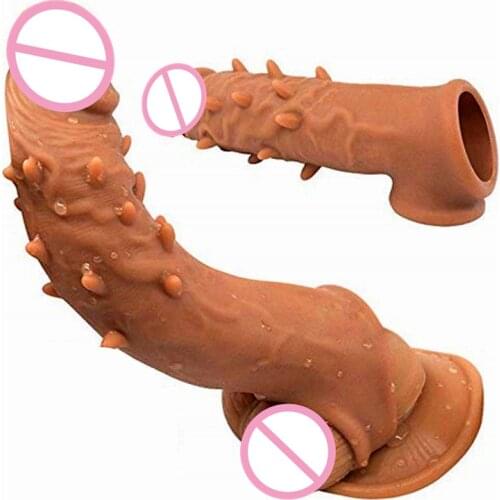 Silicone Penis Sleeve Enlarged Dildo Penis Sleeves Penis Enlargement Reusable Condoms for Men Cock Penis Pump Cylinder