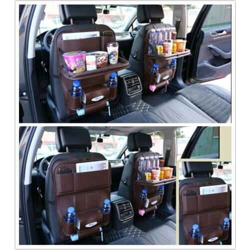 Foldable Tidy Tray Holder Brown PU Leather Car Seat Back Organiser Storage Bag
