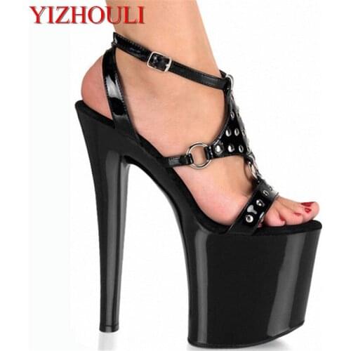 Rivet high-heeled shoes sexy princess performance shoes 20cm Punk shoes 8 Inch Heel High Platform Shoes Black