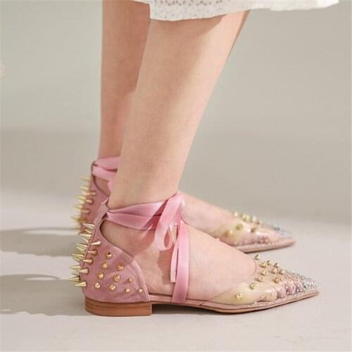 Rivet Transparent Shoes Women Flat Lace Up Pointed Toe Summer Shoes Woman Sandals Casual Shoes