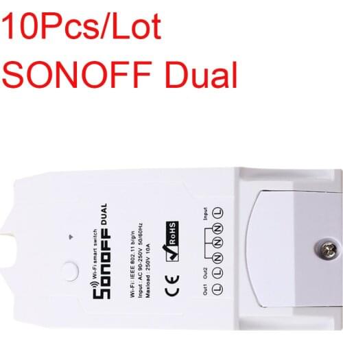 10pcs Sonoff Dual Control 2 Gang Wifi Light Switch, Sonoff Wifi Smart Switch, Smart Home Wifi Remote Controller Works With Alexa