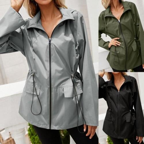Lady Popular Hooded Waist Tied Drawstring Jacket Raincoat Hooded Jacket Hooded for Outdoor