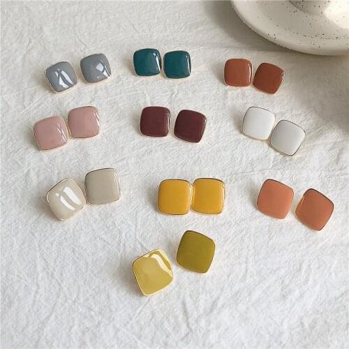 2020 New Cute Vintage Colorful Enamel Square Glaze Stud Earrings For Women Fashion Boucle d'oreille Brincos Jewelry