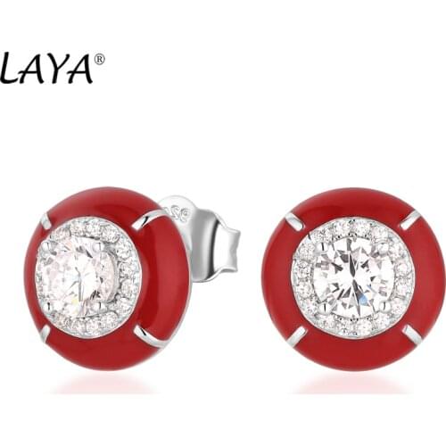 Laya Silver Earrings For Women Pure 925 Sterling Silver Retro Style High Quality Zircon Red Enamel Fine Jewelry Handmade Enamel