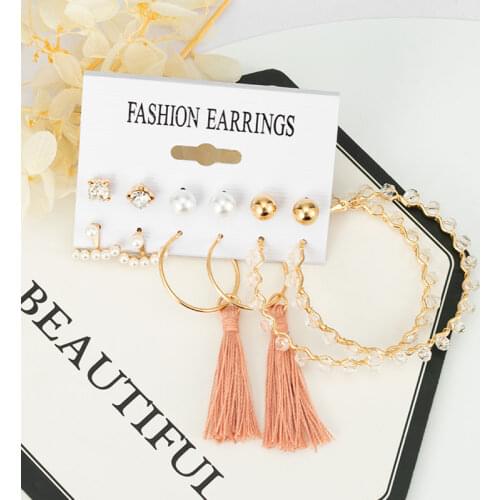 Womens Earrings Tassel Hoop Earrings For Women Bohemian Set Fashion Jewelry Geometric Crystal Pearl Stud Earrings Wholesale