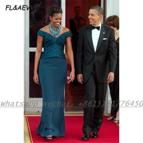 2021 Mermaid Evening Dress Dark Blue Off-The-Shoulder Sleeveless Lace Up Back Floor Length Black Girls Evening Party Gowns