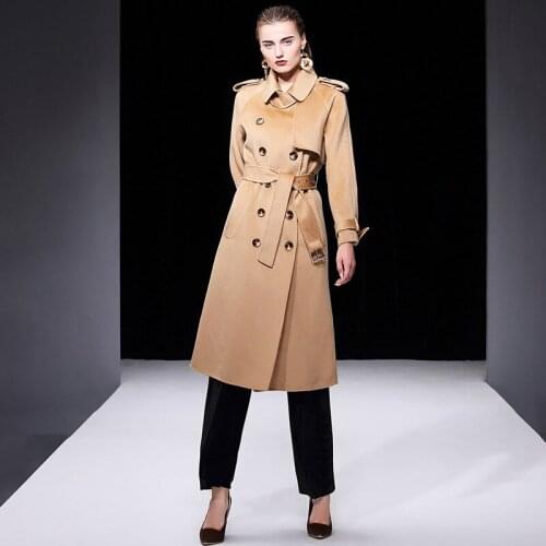 Women s winter coat beige trench style Double sided wool cashmere outwear 2019 autumn plus size overcoats long free ship