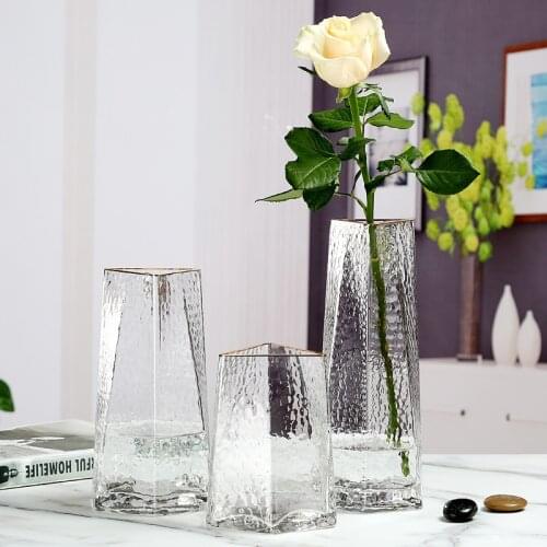 Gold Line Glass Vases Home Deco Room Flower Vase Geometric Triangle Decoration Home Transparent Creative Simple Vases