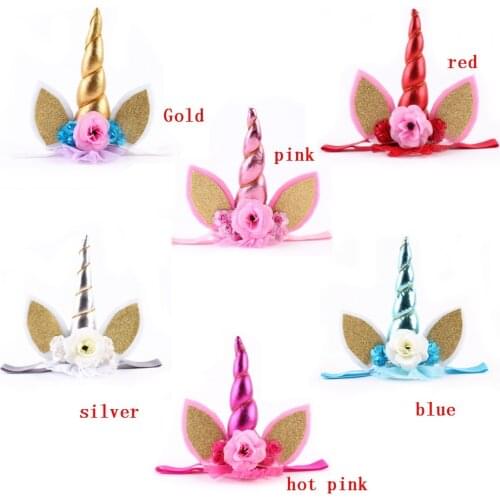 12pcs/LOT , Cute Unicorn Horn with rose Flower Easter Bonus Party For Girls DIY Crafts headwear Accesories