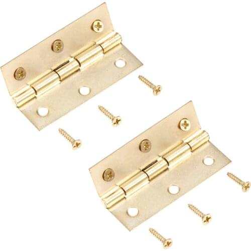 2pcs Flat Hinges +12 screws Golden 60*37mm Right Angle 6 Holes Furniture Cabinet Wooden Jewelry Box Gift Wine Case Retro Decor