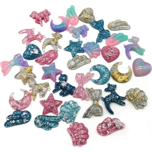 9pc Dream Color Unicorn Wing Phone Case Ornament Glass Decor Figurine Craft Miniature Dollhouse Home Decoration DIY Accessories