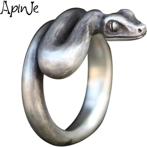 Apinje Vintage 925 Sterling Silver Men Ring Animal Snake Personality Opening Rings Jewelry
