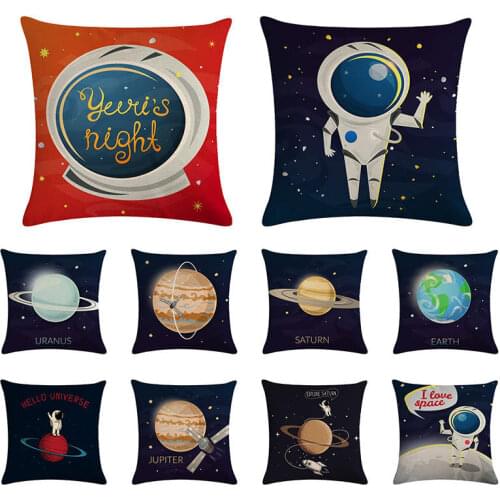 Space universe planet cushion cover Earth Mars astronaut cushion cover linen car chair office fashion decoration 45x45cm