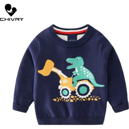 2021 Kids Children Pullover Sweater Autumn Winter Boys Cartoon Dinosaur Jacquard O-neck Knitted Jumper Sweaters Tops Clothing