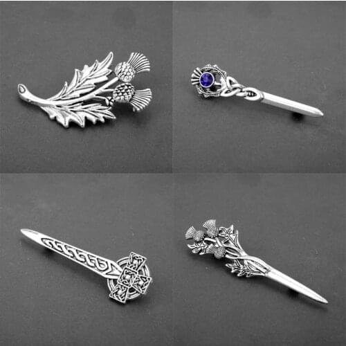 Dongsheng Scotland Thistle Sword Brooches Pins Fashion Outlander Jewelry National Flower Brooches For Men Women Cosplay Gift