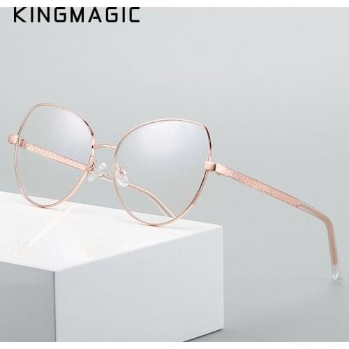KINGMAGIC Anti Blue Light Oversized Glasses Computer Women Blue Blocking Gaming Big Size Eyeglasses Alloy Frame