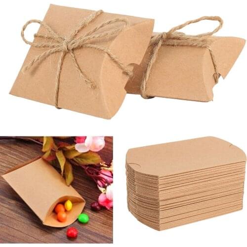 50PCS Kraft Paper Box Pillow Shape Candy Box Wedding Favor Gift Boxes For Home Baby Shower Kids Birthday Party Supplies