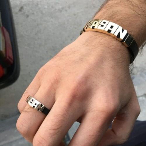 Personalized Name Leather Bracelet and Ring