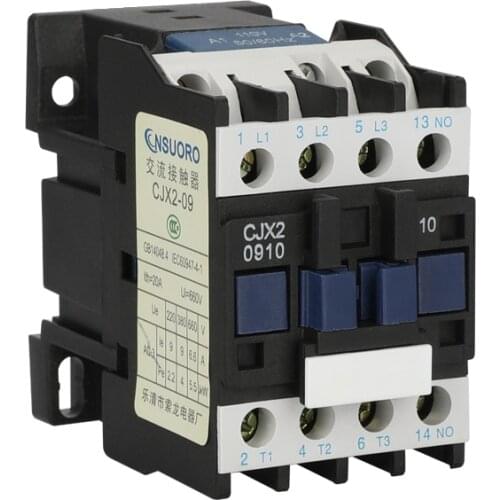 LC1 AC CJX2-0910 Contactor 9A 3 Phase 3-Pole NO Coil Voltage 380V 220V 110V 36V 24V 50/60Hz Din Rail Mounted 3P+1NO Normal Open