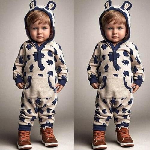 2019 Bebe overalls Children Baby Boys Girls Warm Infant Toddlers Jumpsuit Lovely Grey Bear Hooded Cotton Costumes Fall PPY-191