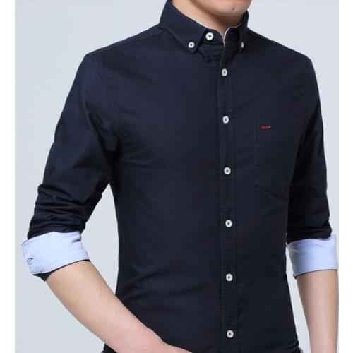 Casual Pure Cotton Oxford Striped Long Sleeve Embroidered Logo Design Fashion Silk Mens Shirt
