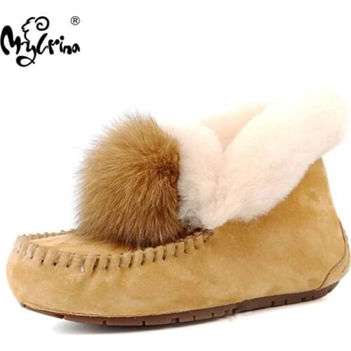 MYLRINA Winter Shoes 100% Genuine Leather Loafers 2021 Real Fur Winter Classic Flats For Womens Fashion Shoes
