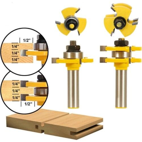 2pcs/set 1/2" Shank 2 Bit Tongue Groove Router Bit Set Woodworking Milling Cutter Knife Tenon Cutting Tools