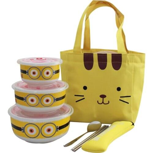 3PCS set Cute Lunch Box Food Storage Container Kitchen Accessories with Sealing Cover Microwave Work Lunch Box for Office