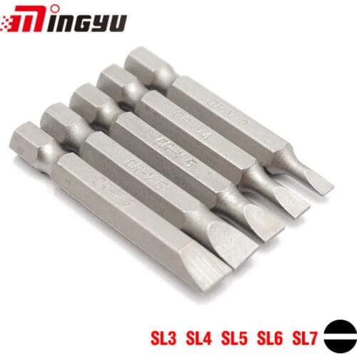 5pcs Set 50mm 3.0-7.0mm Flat Head Slotted Tip Screwdrivers Bit Set 1/4" Hex Shank Driver Bits Hand Tools Screwdriver Drill Bit