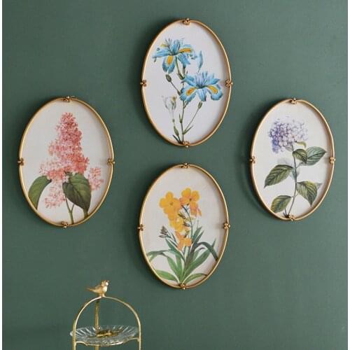 Vintage Wall Hanging Decorations Chinese Art Plants Floret Wall-mounted Decor Home Paiting Board Metal Edge Photography Props