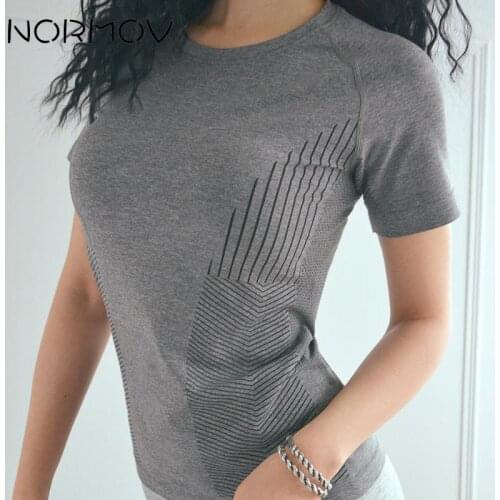 NORMOV Fitness Women Breathable Sport Shirt Women Gym Running Top Shirts Short Sleeve Yoga Workout Tops Training Shirts