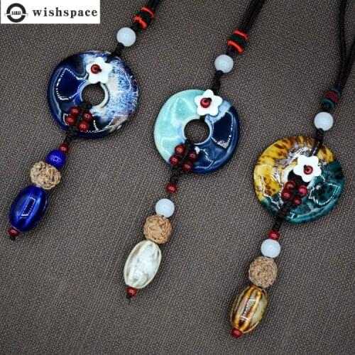 The new creative popular contracted long sweater chain accessories wholesale handmade beaded porcelain pendant necklace