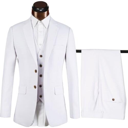 New White Men Suits 3 pieces Top quality brand Suits Slim Fit Men Wedding Mens Solid business Blazer Set (Jacket+Pants+Vest)