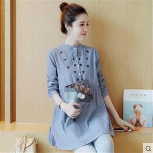 Maternity Clothes Pregnant Women Casual Striped Embroidered Cotton