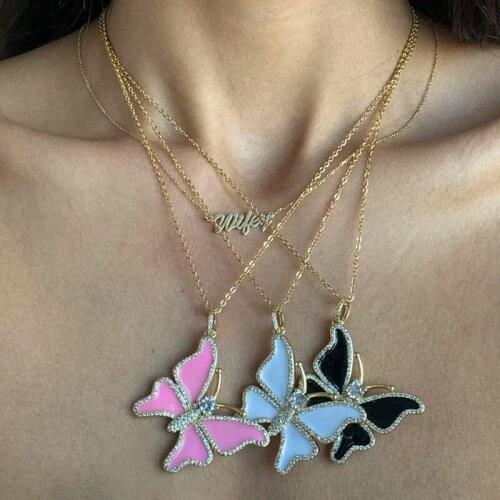 Delicate Enamel Butterfly Pendant Necklace Choker Fashion Jewelry Women Black Pink White Animal cz Charm Necklaces Gift New