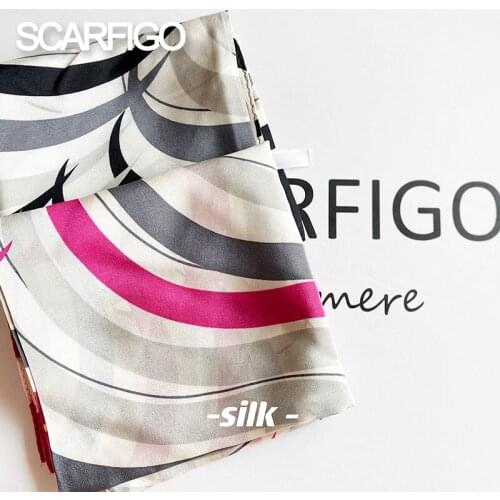 SCARFIGO 2021 Newest Brand Bandana Silk Wave Pattern Scarf Women Fashion Printing Headscarf hijab